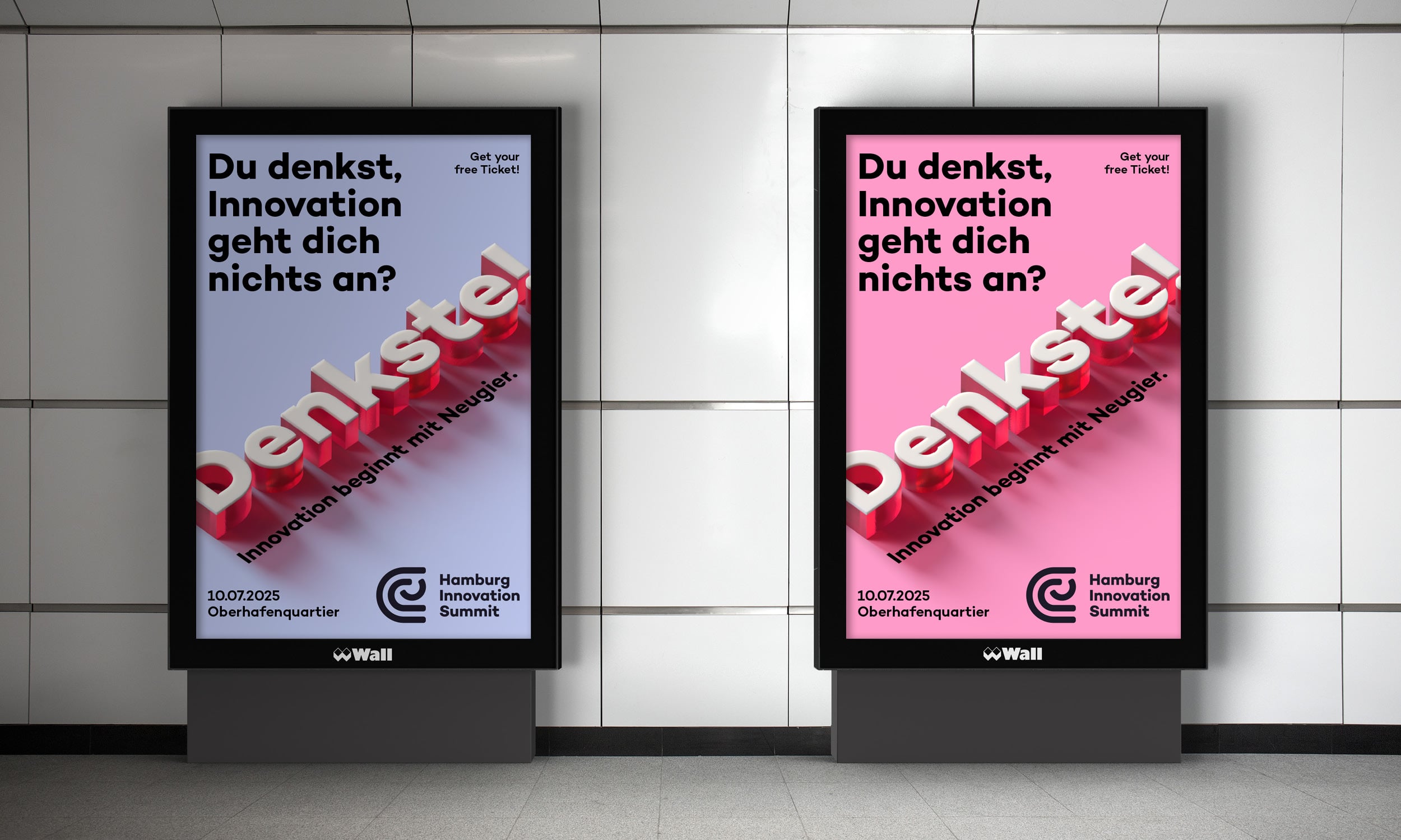 Ein Plakat in einer Hamburger U-Bahn-Station zeigt Werbung für die Veranstaltung Hamburg Innovation Summit.